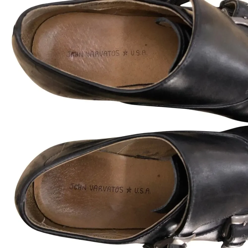 John Varvatos Shoes Mens 9.5M Double Monk Strap Cap Toe Black Leather Dress